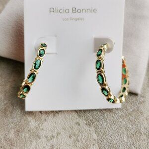 Alicia Bonnie Gold Green Crystal Abbie Hoop Earrings Genuine
